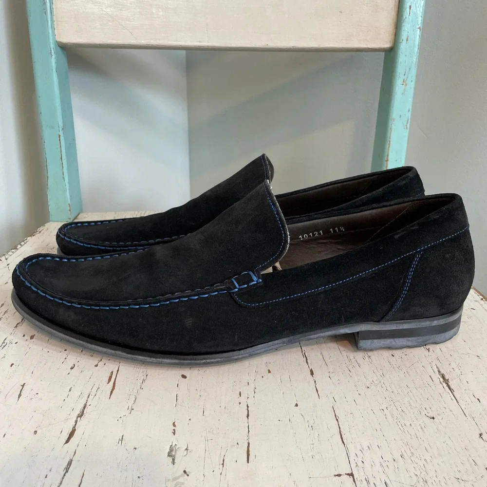 To Boot New York Adam Derrick Mens Black Suede Blue Stitch Loafers 11.5 Italy